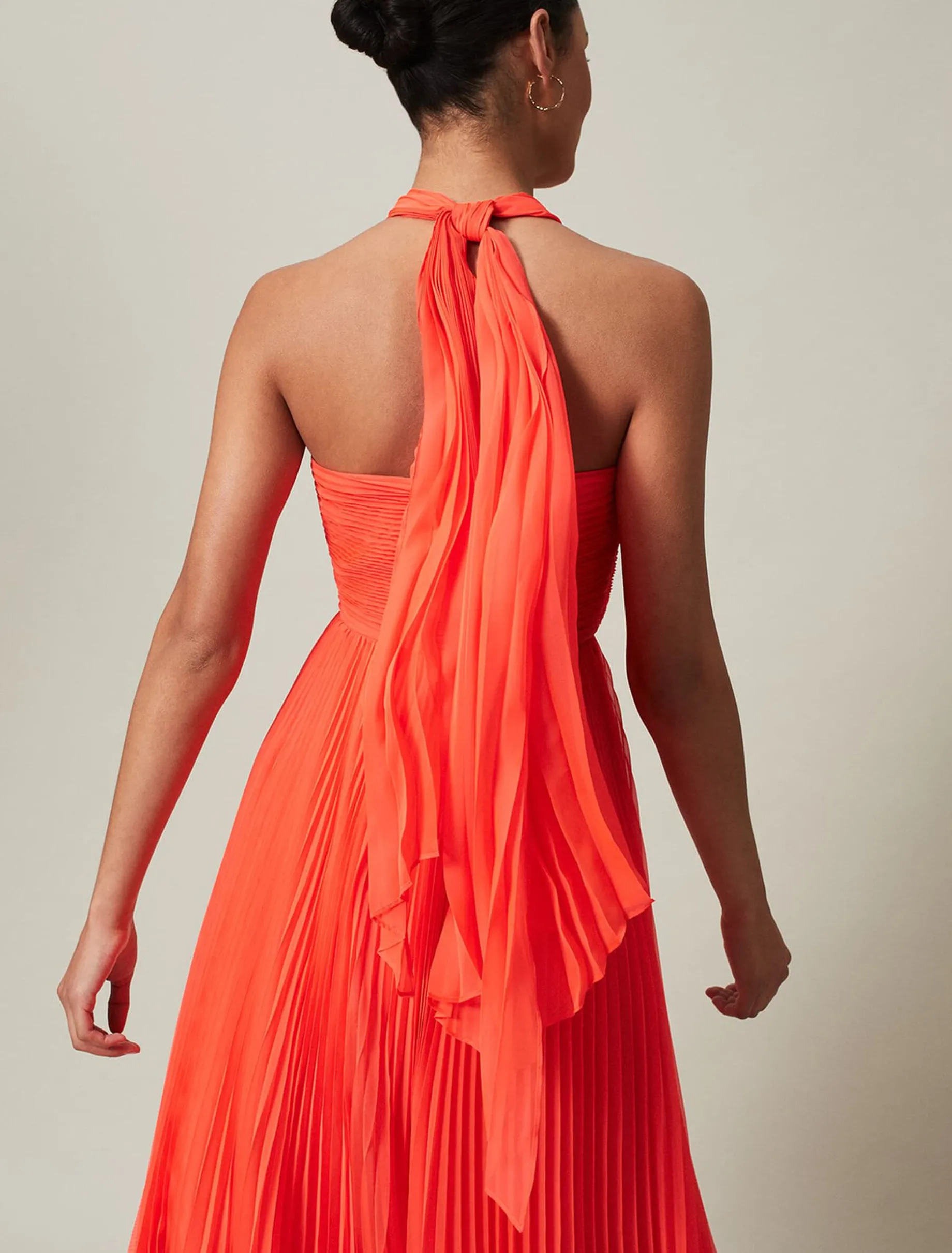 Dresses^Phase Eight Evangeline Pleated Halterneck Maxi Dress Coral