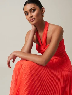 Dresses^Phase Eight Evangeline Pleated Halterneck Maxi Dress Coral