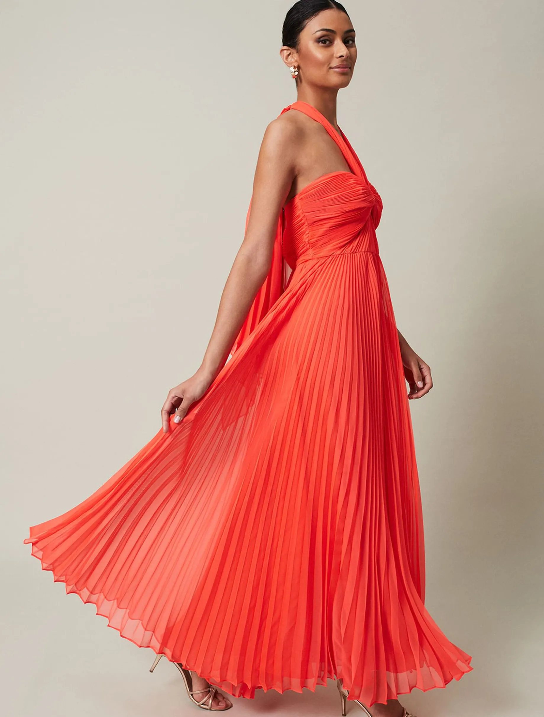 Dresses^Phase Eight Evangeline Pleated Halterneck Maxi Dress Coral