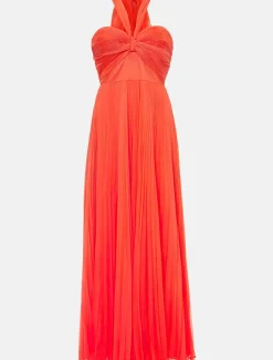 Dresses^Phase Eight Evangeline Pleated Halterneck Maxi Dress Coral