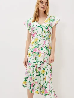 Dresses^Phase Eight Evelin Printed Frill Hem Dress Ivory/Multi