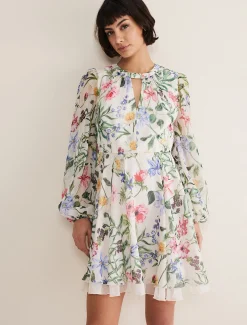 Dresses^Phase Eight Everleigh Chiffon Floral Mini Dress Ivory/Multi