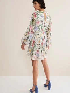 Dresses^Phase Eight Everleigh Chiffon Floral Mini Dress Ivory/Multi