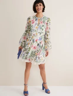 Dresses^Phase Eight Everleigh Chiffon Floral Mini Dress Ivory/Multi