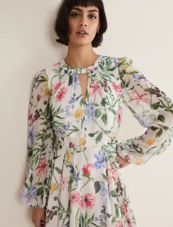 Dresses^Phase Eight Everleigh Chiffon Floral Mini Dress Ivory/Multi