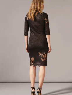 Dresses^Phase Eight Farah Floral Foil Fitted Dress Gold