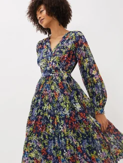 Dresses^Phase Eight Fenella Ditsy Print Pleated Dress French Navy
