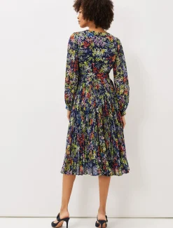 Dresses^Phase Eight Fenella Ditsy Print Pleated Dress French Navy