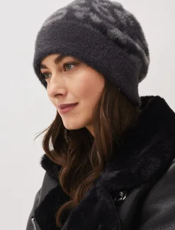 Fascinators & Hats^Phase Eight Fiona Leopard Fluffy Hat Charcoal