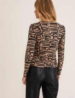 Tops & T-Shirts^Phase Eight Flora Broken Lines Top Camel/Black