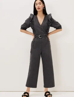 Dresses^Phase Eight Flora Denim Frill Jumpsuit Grey