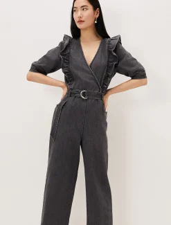 Dresses^Phase Eight Flora Denim Frill Jumpsuit Grey