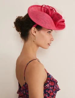 Fascinators & Hats^Phase Eight Floral Under Brim Fascinator Raspberry