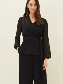 Tops & T-Shirts^Phase Eight Florentine Semi-Sheer Wrap Top Black