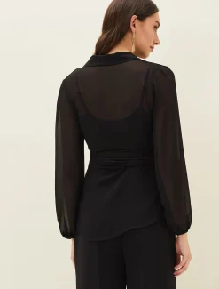 Tops & T-Shirts^Phase Eight Florentine Semi-Sheer Wrap Top Black