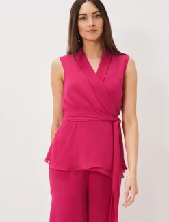 Tops & T-Shirts^Phase Eight Florentine Sleeveless Wrap Top Magenta Pink