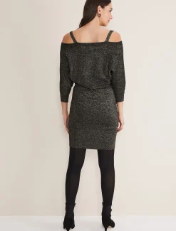 Dresses^Phase Eight Florin Fitted Lurex Column Dress Black/Gold