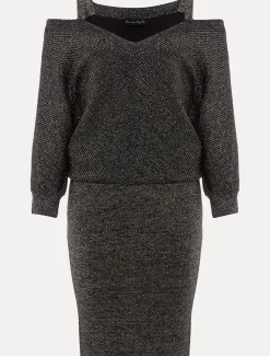 Dresses^Phase Eight Florin Fitted Lurex Column Dress Black/Gold