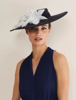 Fascinators & Hats^Phase Eight Flower Detail Boater Fascinator Navy