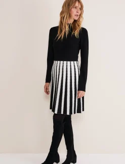 Dresses^Phase Eight Frankie Scallop Hem Dress Black/Ivory