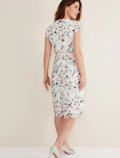 Dresses^Phase Eight Franky Floral Lace Dress Ivory/Multi