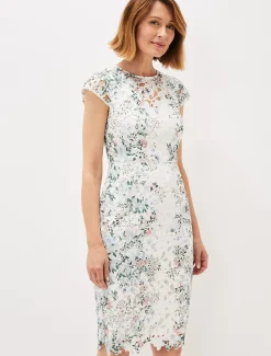 Dresses^Phase Eight Franky Floral Lace Fitted Dress Ivory/Multi