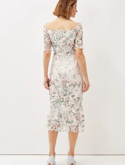 Dresses^Phase Eight Franky Lace Bardot Midi Dress Ivory/Multi