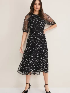 Dresses^Phase Eight Freja Embroidered Dress Black/Ivory