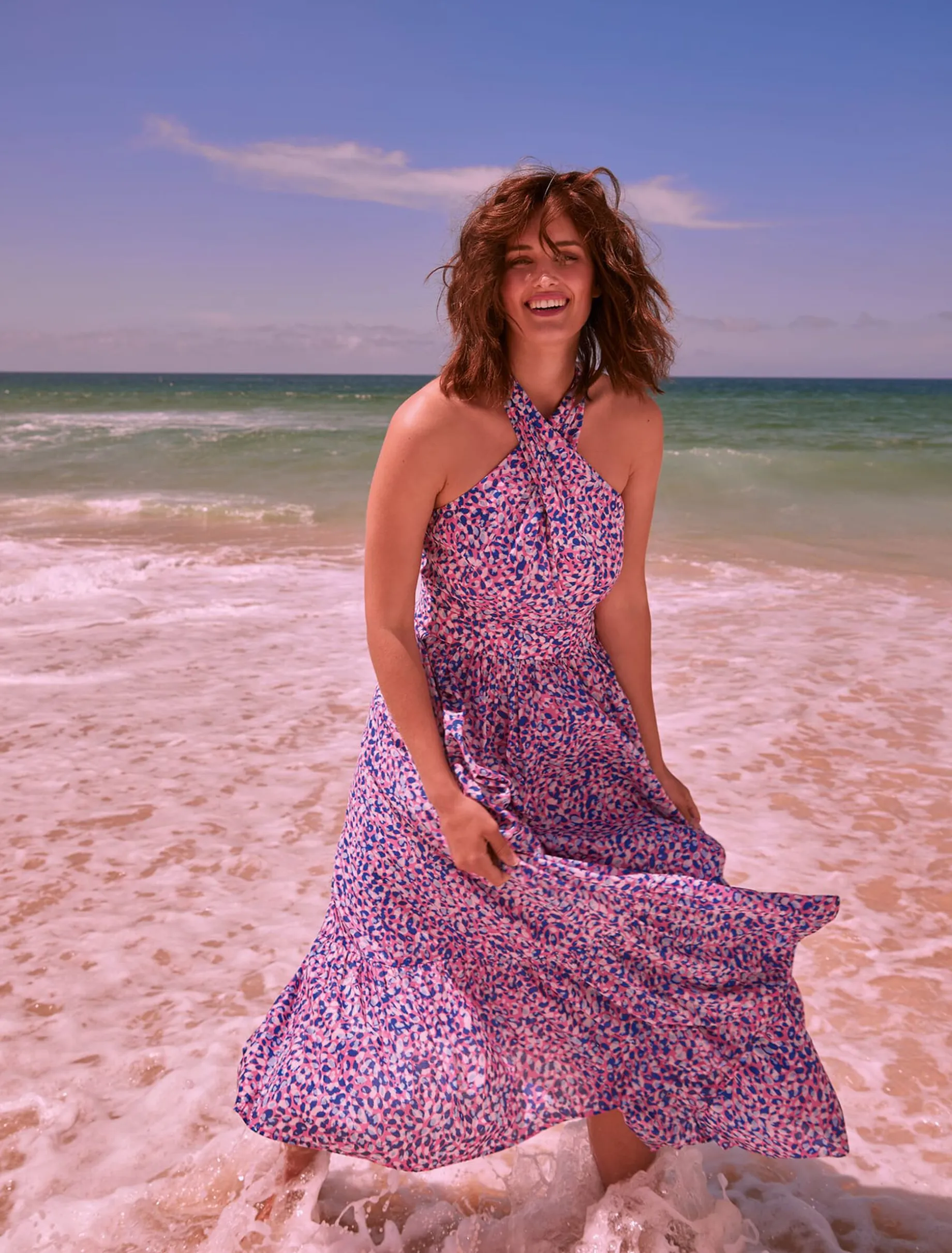 Dresses^Phase Eight Gemmi Cotton Almond Print Halterneck Dress Pink Multi