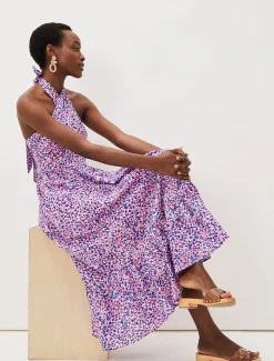 Dresses^Phase Eight Gemmi Cotton Almond Print Halterneck Dress Pink Multi