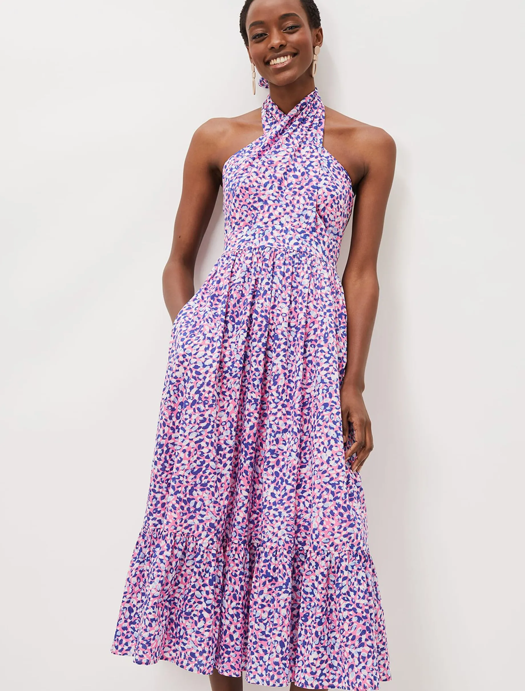 Dresses^Phase Eight Gemmi Cotton Almond Print Halterneck Dress Pink Multi