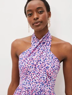 Dresses^Phase Eight Gemmi Cotton Almond Print Halterneck Dress Pink Multi