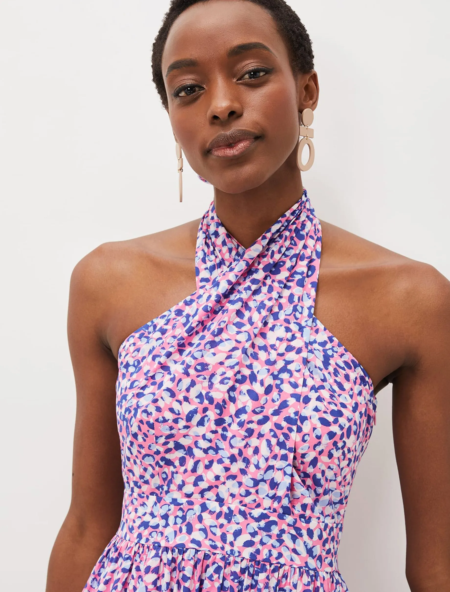 Dresses^Phase Eight Gemmi Cotton Almond Print Halterneck Dress Pink Multi