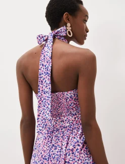 Dresses^Phase Eight Gemmi Cotton Almond Print Halterneck Dress Pink Multi