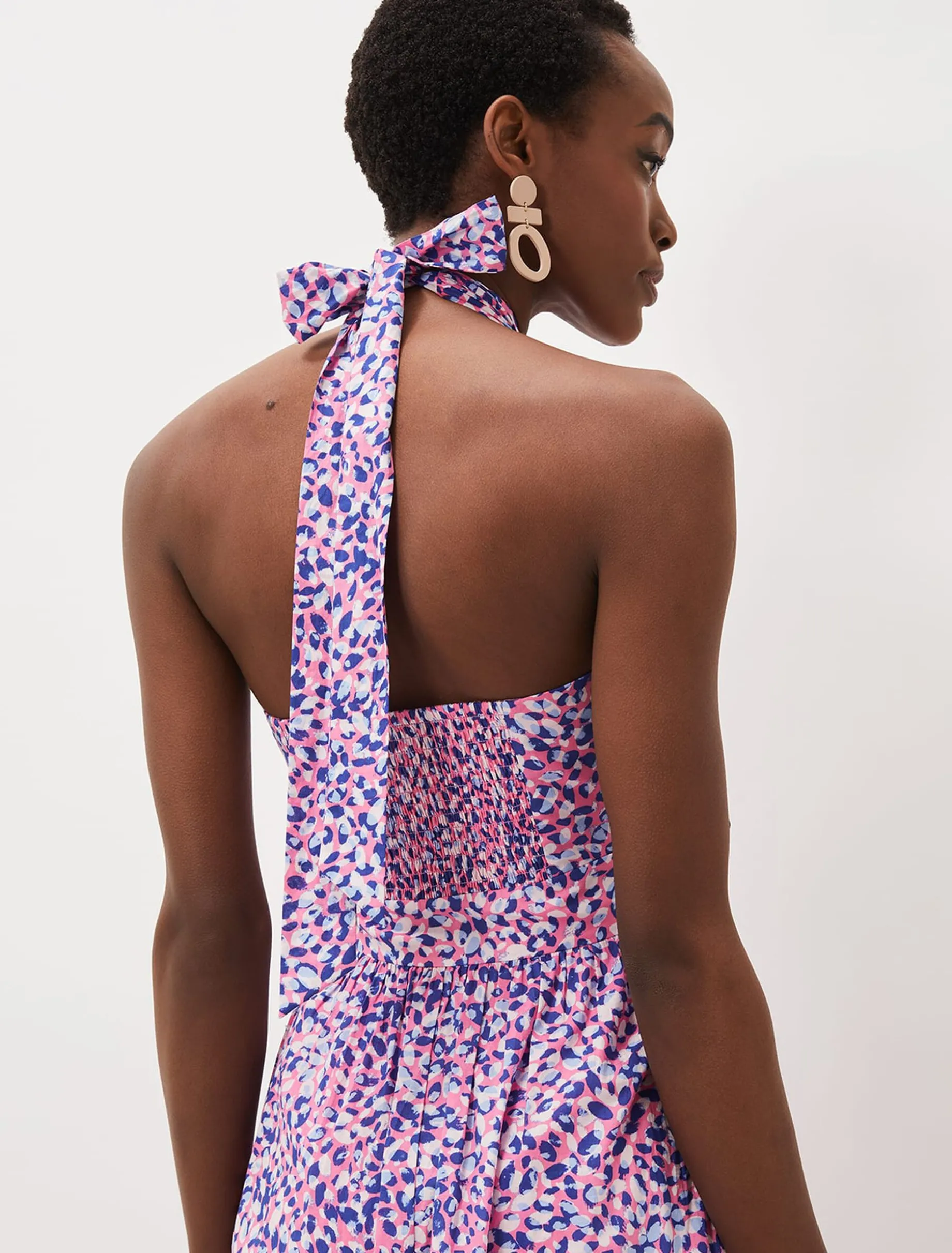 Dresses^Phase Eight Gemmi Cotton Almond Print Halterneck Dress Pink Multi