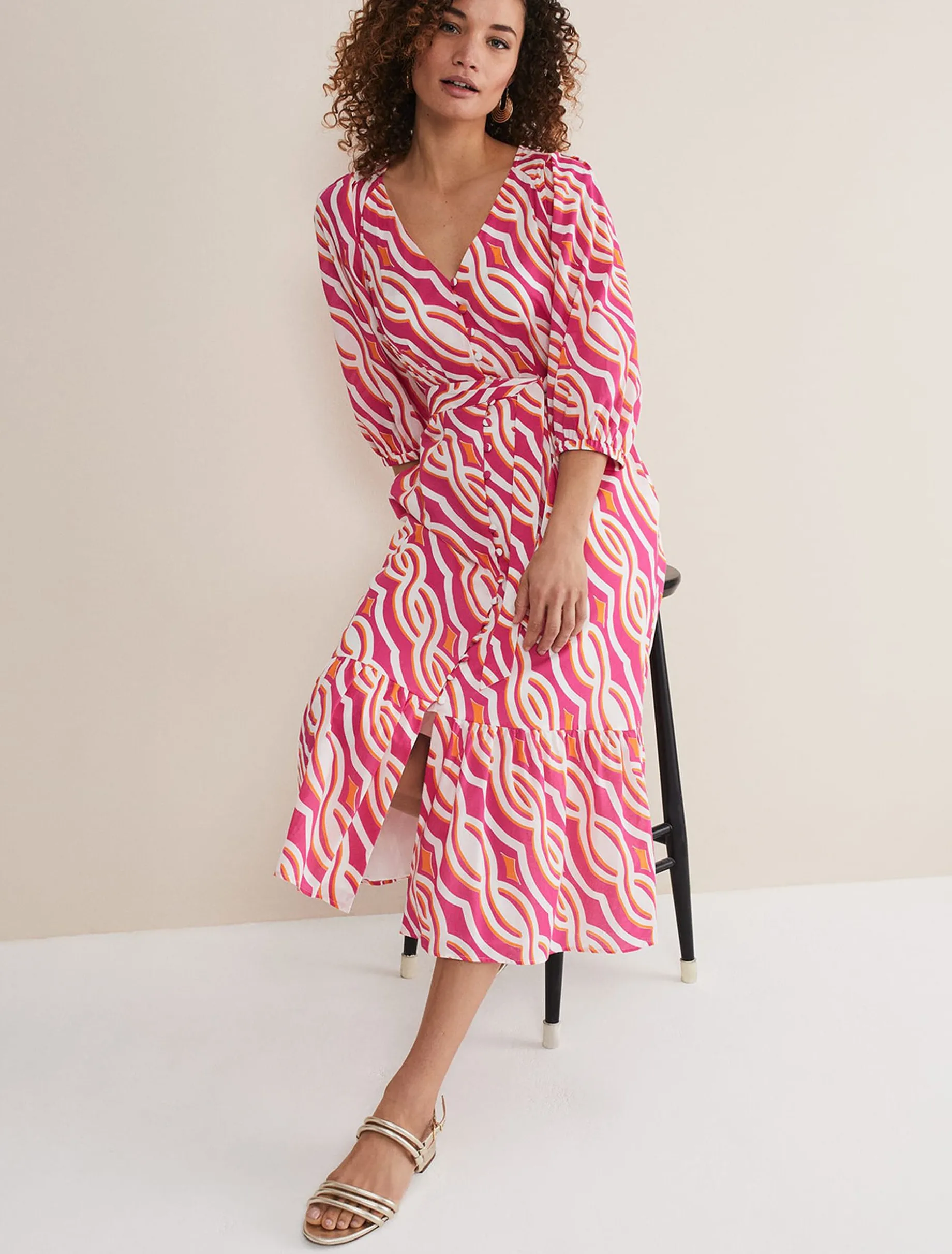 Dresses^Phase Eight Georgie Cotton Geo Midi Dress Pink