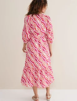 Dresses^Phase Eight Georgie Cotton Geo Midi Dress Pink
