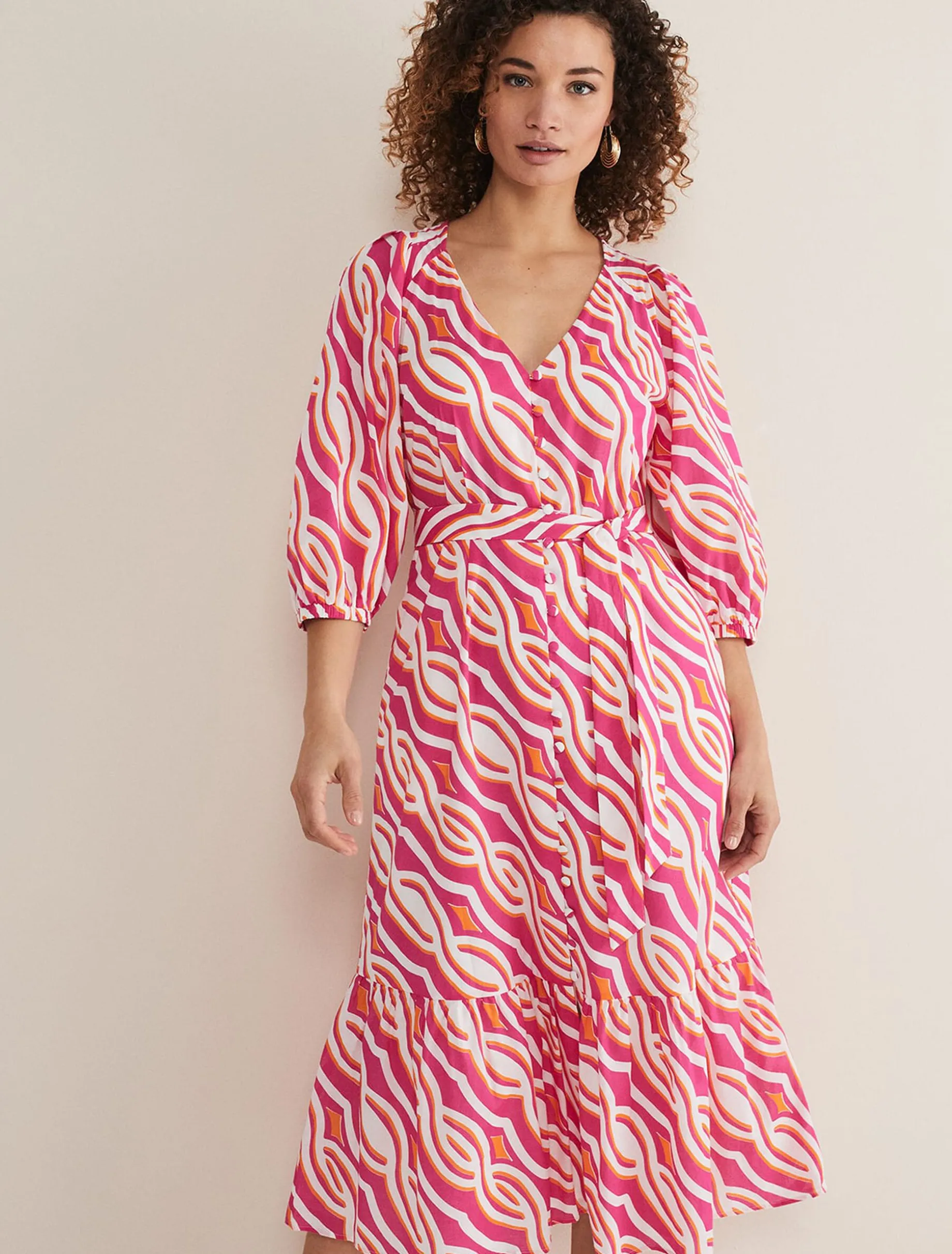 Dresses^Phase Eight Georgie Cotton Geo Midi Dress Pink