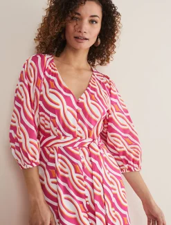 Dresses^Phase Eight Georgie Cotton Geo Midi Dress Pink