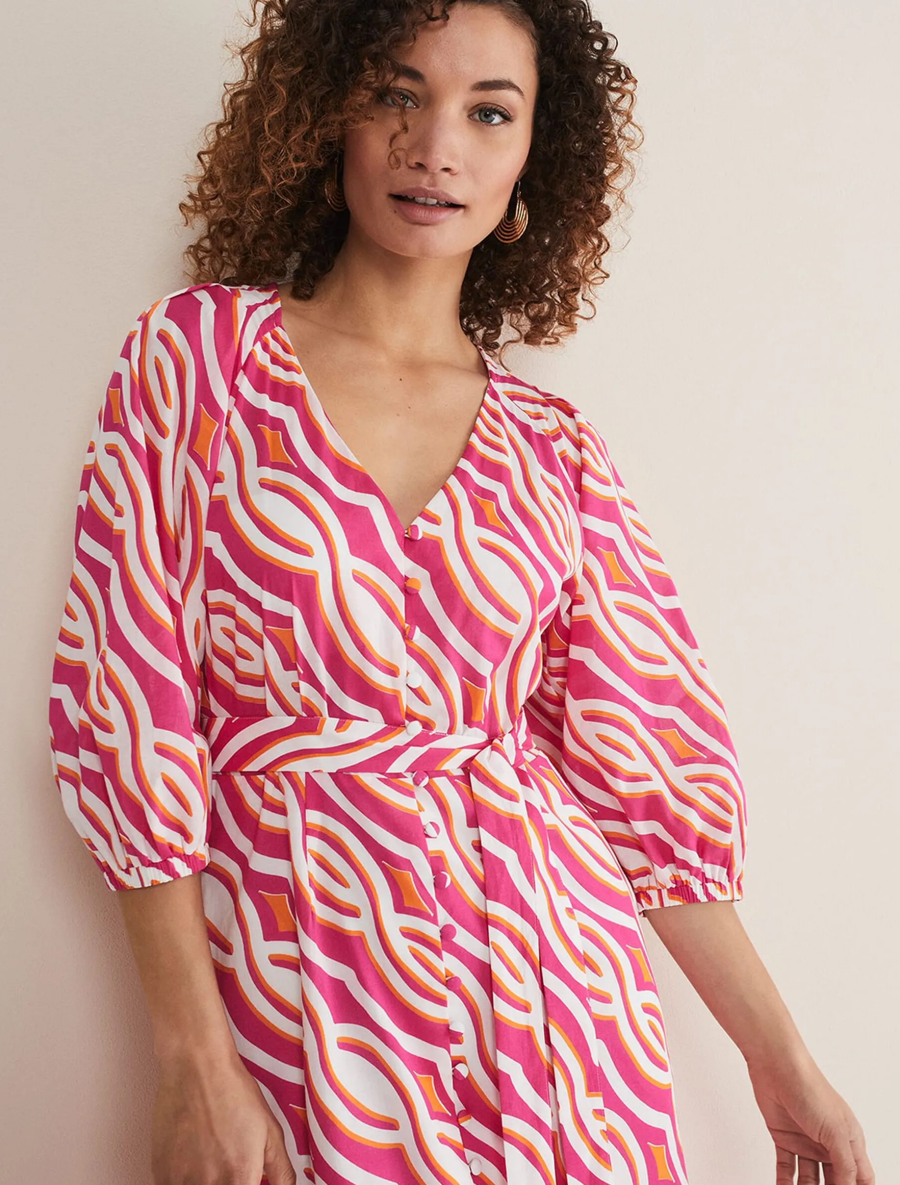 Dresses^Phase Eight Georgie Cotton Geo Midi Dress Pink