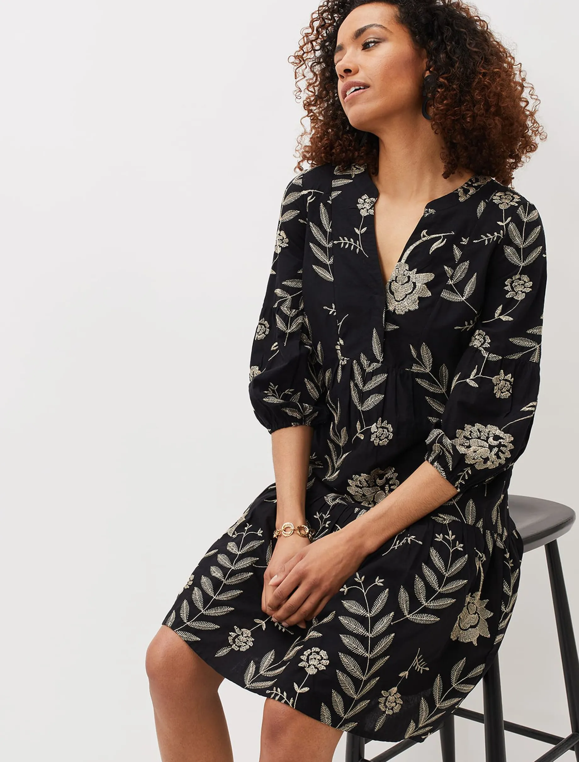Dresses^Phase Eight Gina Embroidered Dress Black/Stone