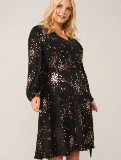 Dresses^Phase Eight Giselle Foil Dress Black/Gold