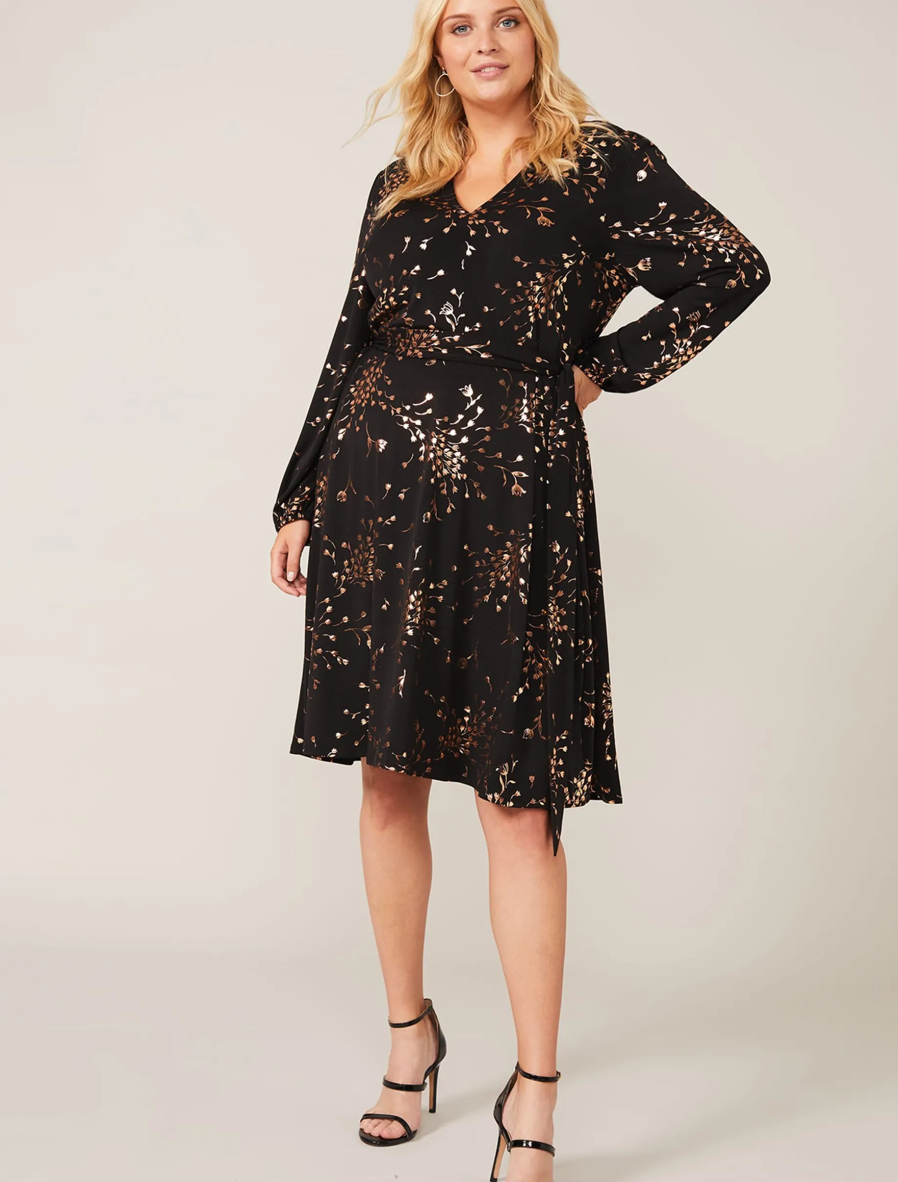 Dresses^Phase Eight Giselle Foil Dress Black/Gold