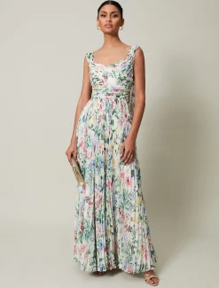 Dresses^Phase Eight Gretal Floral Pleated Maxi Dress Ivory/Multi