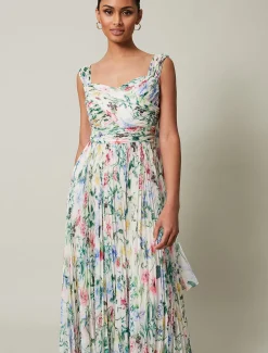 Dresses^Phase Eight Gretal Floral Pleated Maxi Dress Ivory/Multi