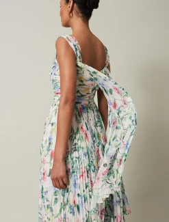 Dresses^Phase Eight Gretal Floral Pleated Maxi Dress Ivory/Multi