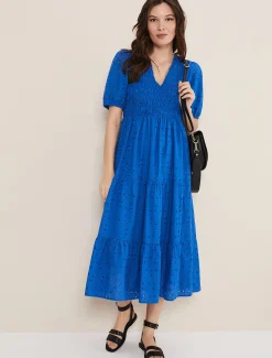 Dresses^Phase Eight Gretta Broderie Midi Dress Blue