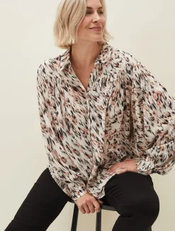 Shirts & Blouses^Phase Eight Helen Abstract Feather Print Blouse Ivory