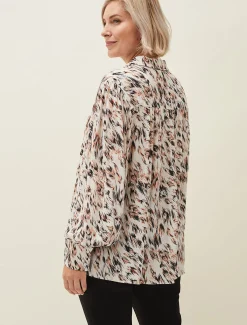 Shirts & Blouses^Phase Eight Helen Abstract Feather Print Blouse Ivory