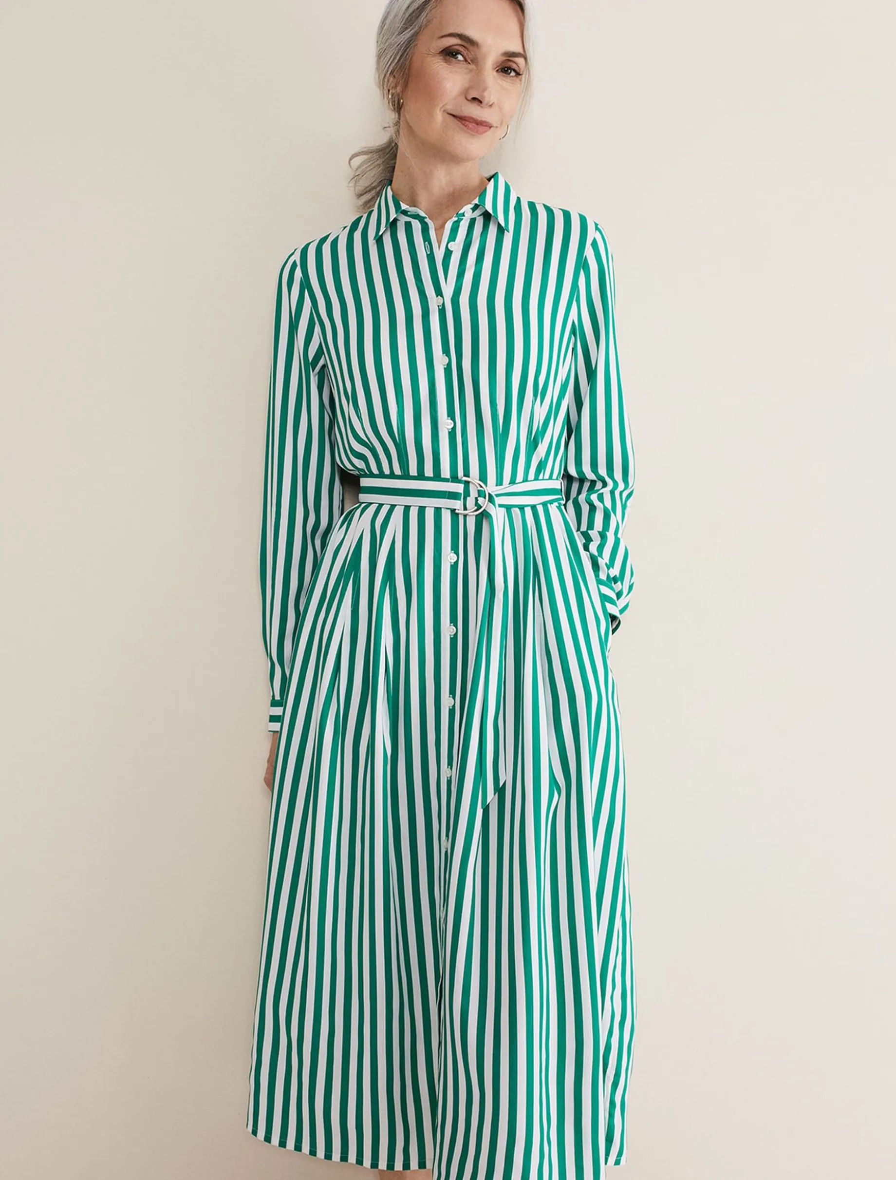 Dresses^Phase Eight Ida Stripe Shirt Midi Dress Green